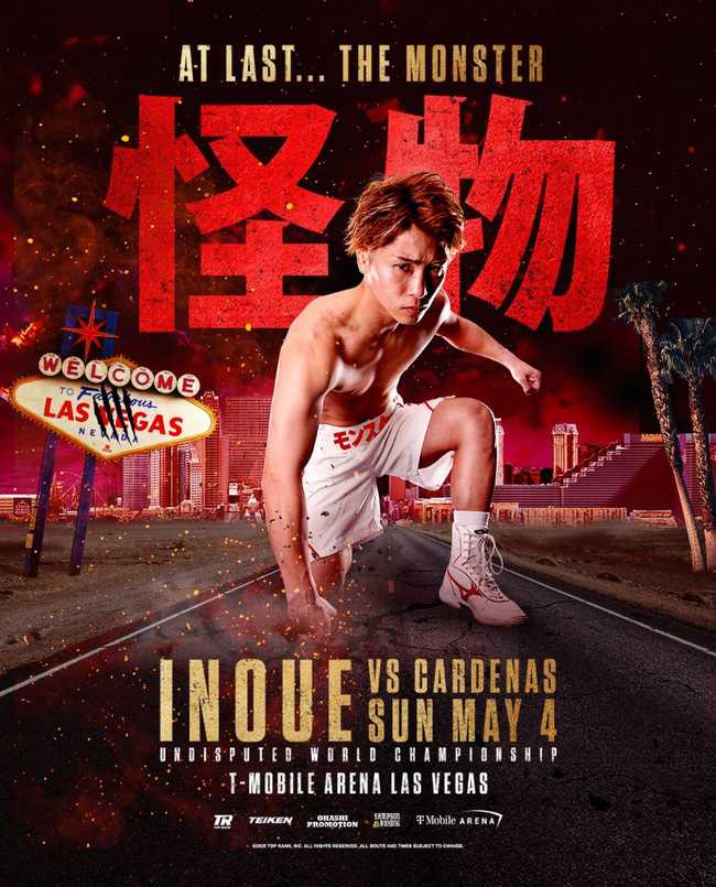 Fight poster showing Naoya Inoue and Ramon Cardenas in various poses.