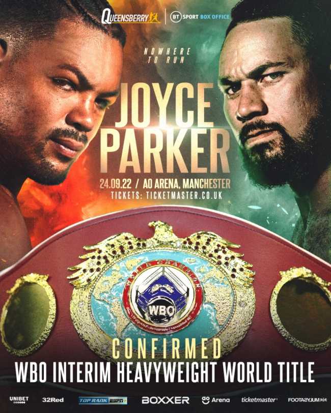Fight poster showing Joe Joyce and Joseph Parker in various poses.