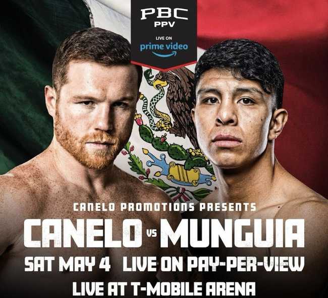 Fight poster showing Saul Alvarez and Jaime Munguia in various poses.