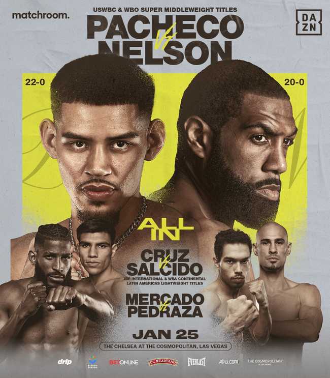 Fight poster showing Diego Pacheco and Steven Nelson in various poses.