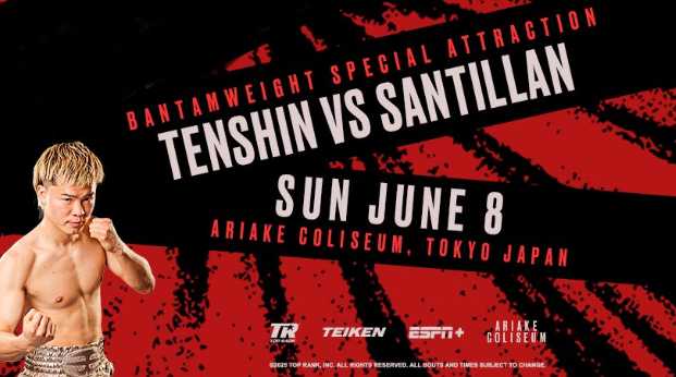 Fight poster showing Tenshin Nasukawa and Victor Santillan in various poses.