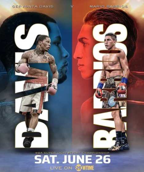 Fight poster showing Gervonta Davis and Mario Barrios in various poses.