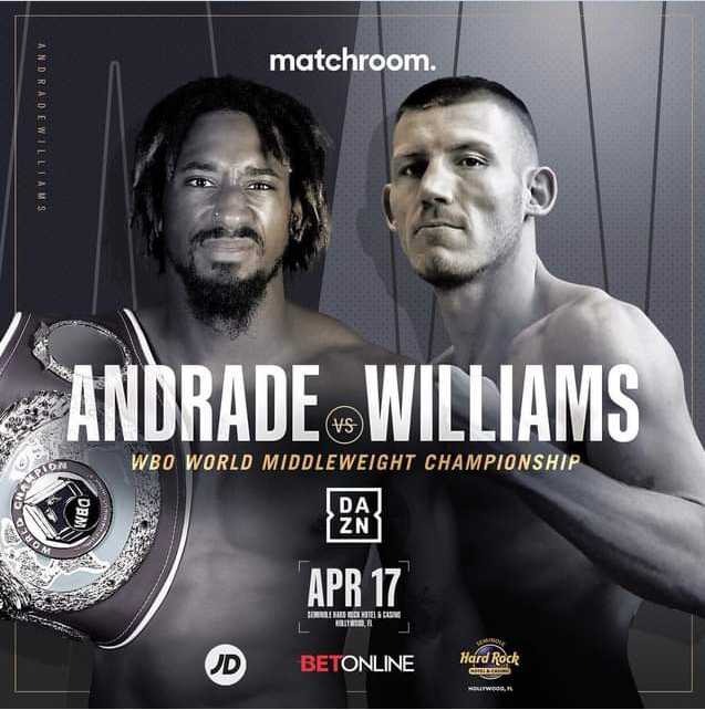 Fight poster showing Demetrius Andrade and Liam Williams in various poses.