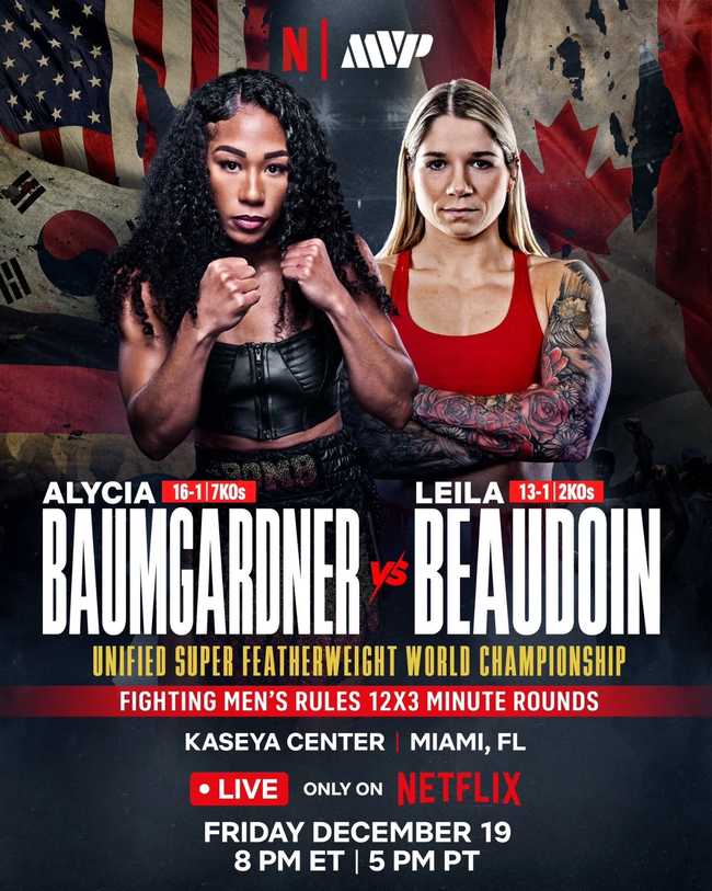 Fight poster showing Alycia Baumgardner and Leila Beaudoin in various poses.