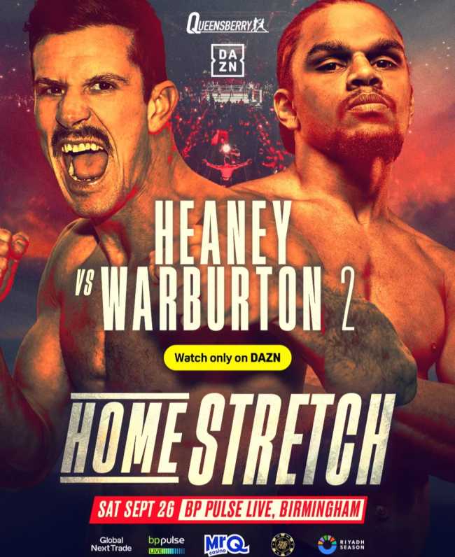 Fight poster showing Nathan Heaney and Gerome Warburton in various poses.