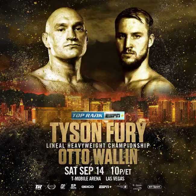 Fight poster showing Tyson Fury and Otto Wallin in various poses.