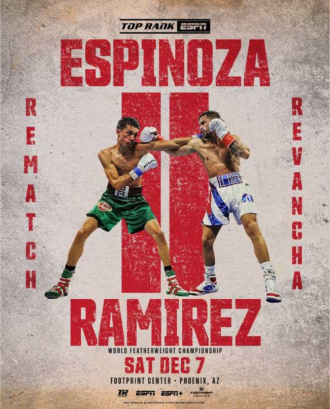 Fight poster showing Rafael Espinoza and Robeisy Ramirez in various poses.