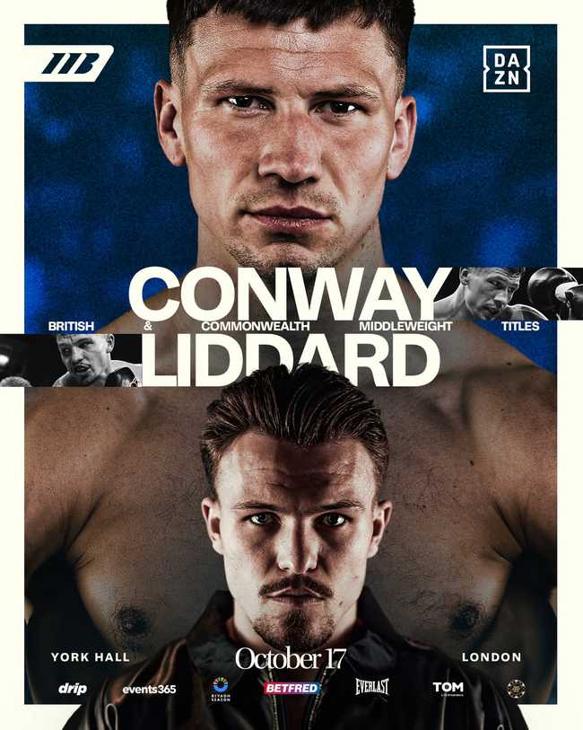 Fight poster showing Kieron Conway and George Liddard in various poses.