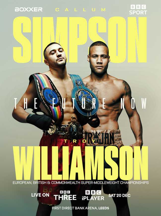 Fight poster showing Callum Simpson and Troy Williamson in various poses.