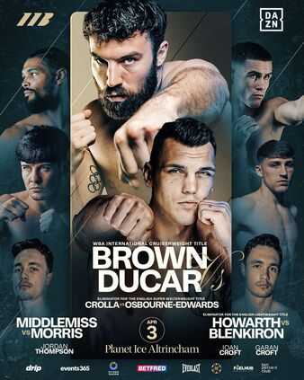 Fight poster showing Pat Brown and Vasil Ducar in various poses.