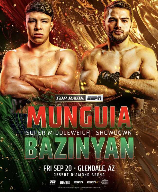 Fight poster showing Jaime Munguia and Erik Bazinyan in various poses.