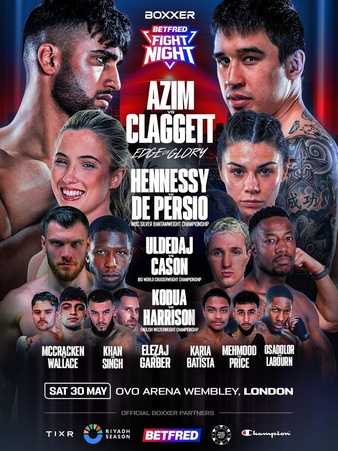 Fight poster showing Adam Azim and Steve Claggett in various poses.