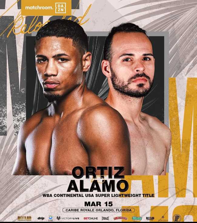 Fight poster showing Jamaine Ortiz and Yomar Alamo in various poses.