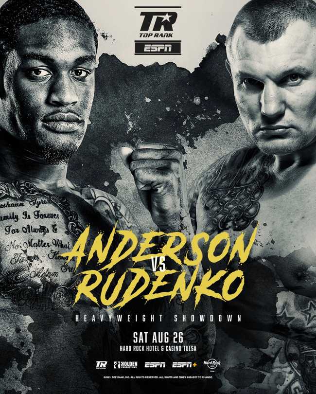 Fight poster showing Jared Anderson and Andriy Rudenko in various poses.