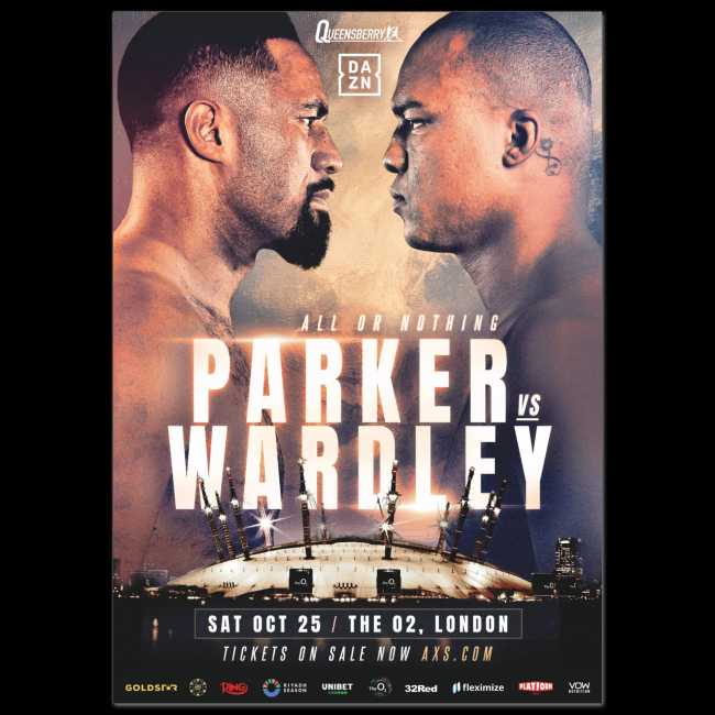 Fight poster showing Joseph Parker and Fabio Wardley in various poses.
