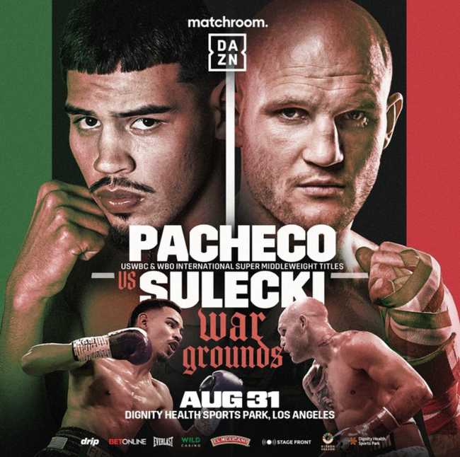 Fight poster showing Diego Pacheco and Maciej Sulecki in various poses.