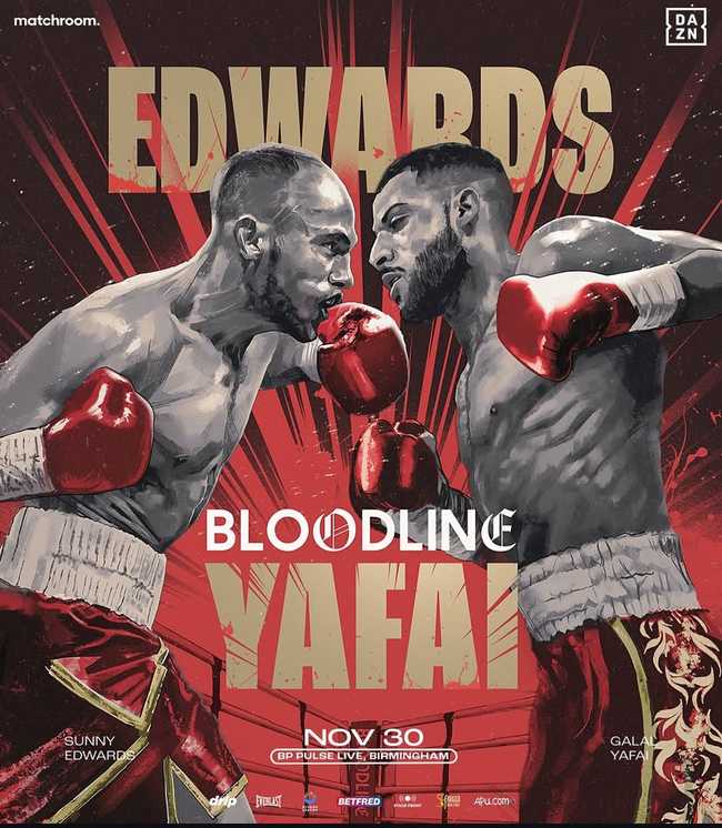 Fight poster showing Sunny Edwards and Galal Yafai in various poses.