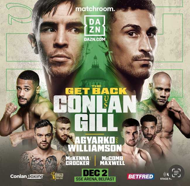 Fight poster showing Michael Conlan and Jordan Gill in various poses.