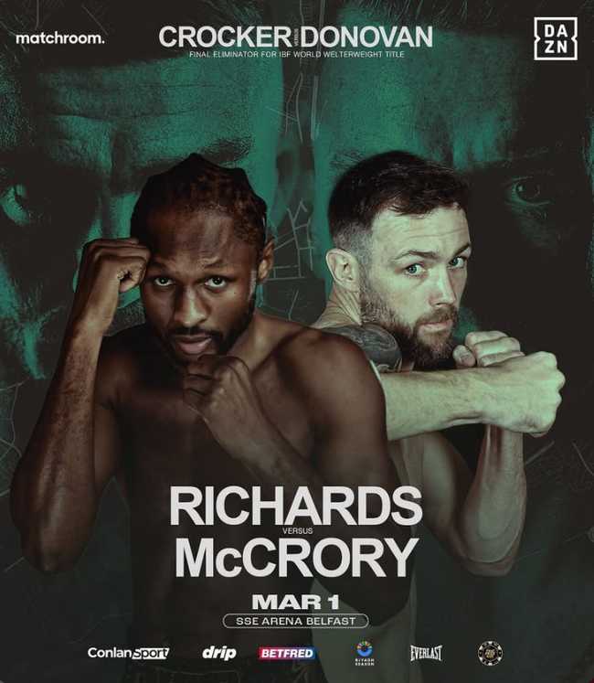 Fight poster showing Craig Richards and Padraig McCrory in various poses.