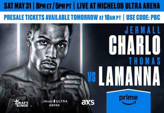 Fight poster showing Jermall Charlo and Thomas LaManna in various poses.