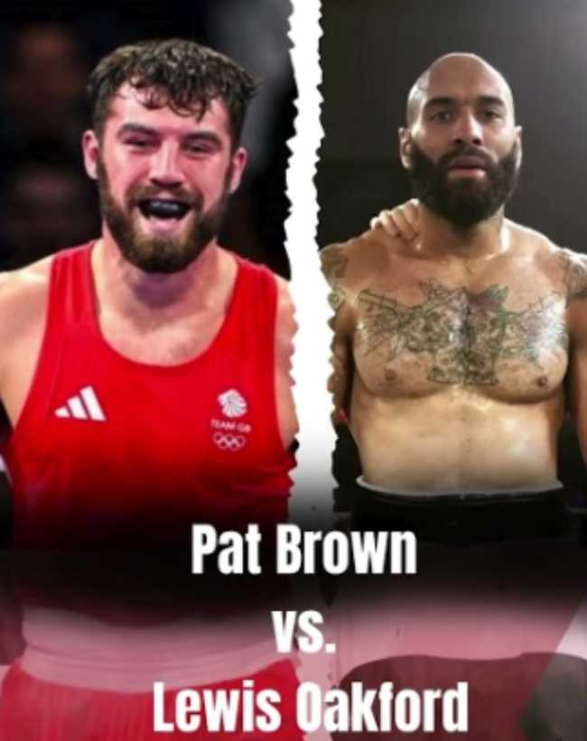 Fight poster showing Pat Brown and Lewis Oakford in various poses.
