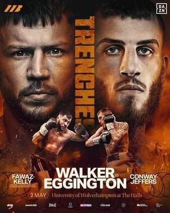 Fight poster showing Bilal Fawaz and Ryan Kelly in various poses.