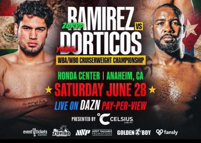 Fight poster showing Gilberto Ramirez and Yuniel Dorticos in various poses.