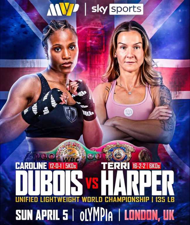Fight poster showing Caroline Dubois and Terri Harper in various poses.