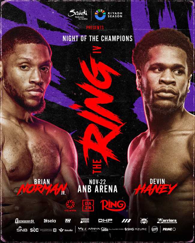 Fight poster showing Brian Norman Jr and Devin Haney in various poses.