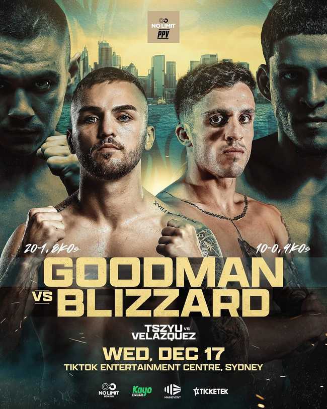 Fight poster showing Sam Goodman and Tyler Blizzard in various poses.
