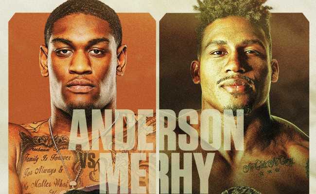 Fight poster showing Jared Anderson and Ryad Merhy in various poses.