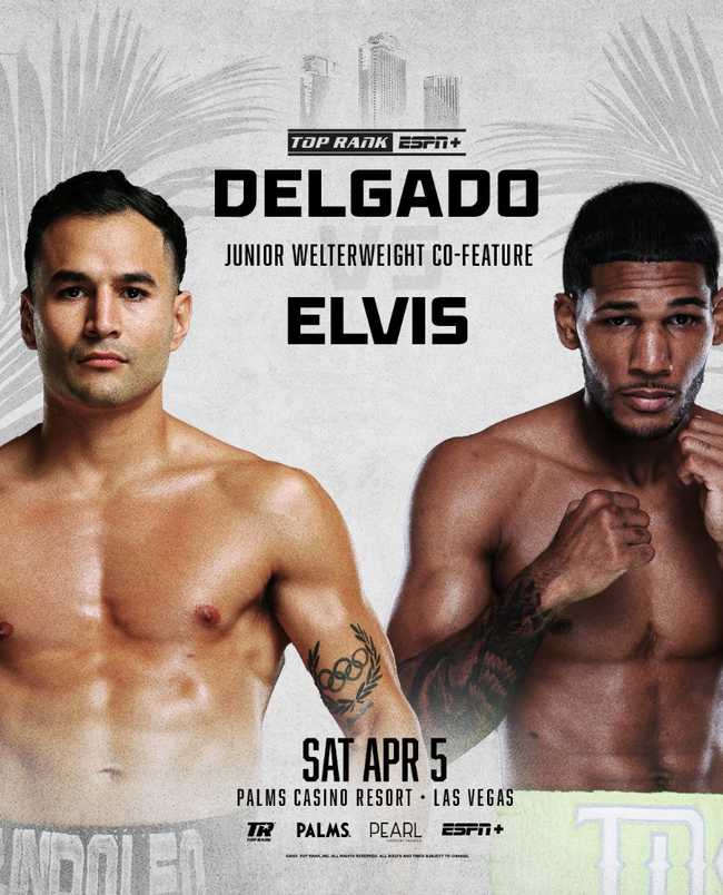Fight poster showing Lindolfo Delgado and Elvis Rodriguez in various poses.