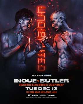 Fight poster showing Naoya Inoue and Paul Butler in various poses.