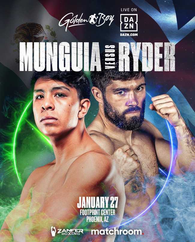 Fight poster showing Jaime Munguia and John Ryder in various poses.