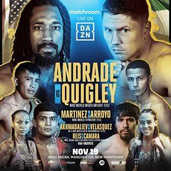 Fight poster showing Demetrius Andrade and Jason Quigley in various poses.