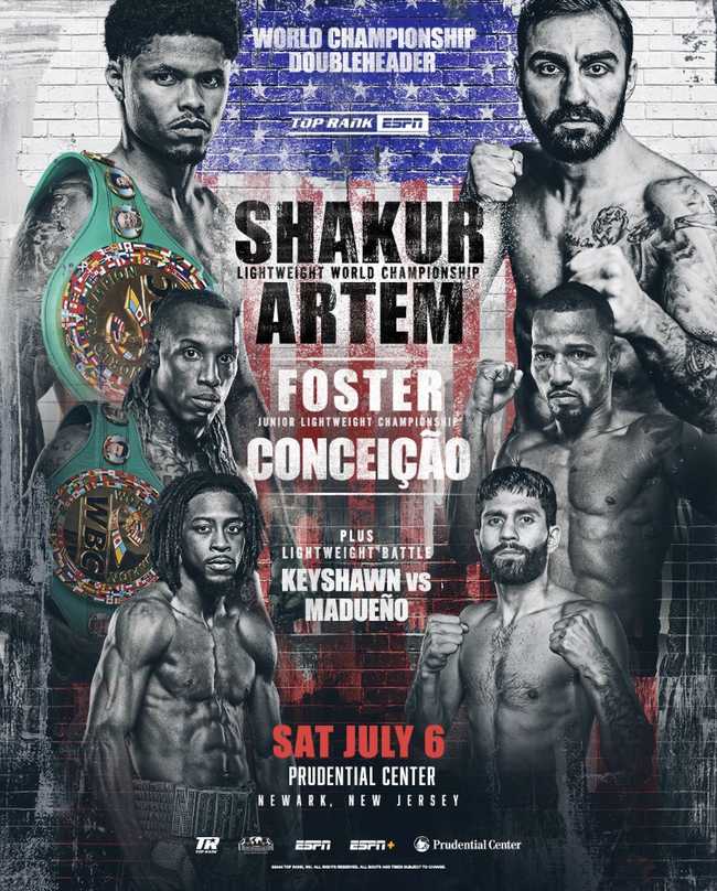 Fight poster showing Shakur Stevenson and Artem Harutyunyan in various poses.