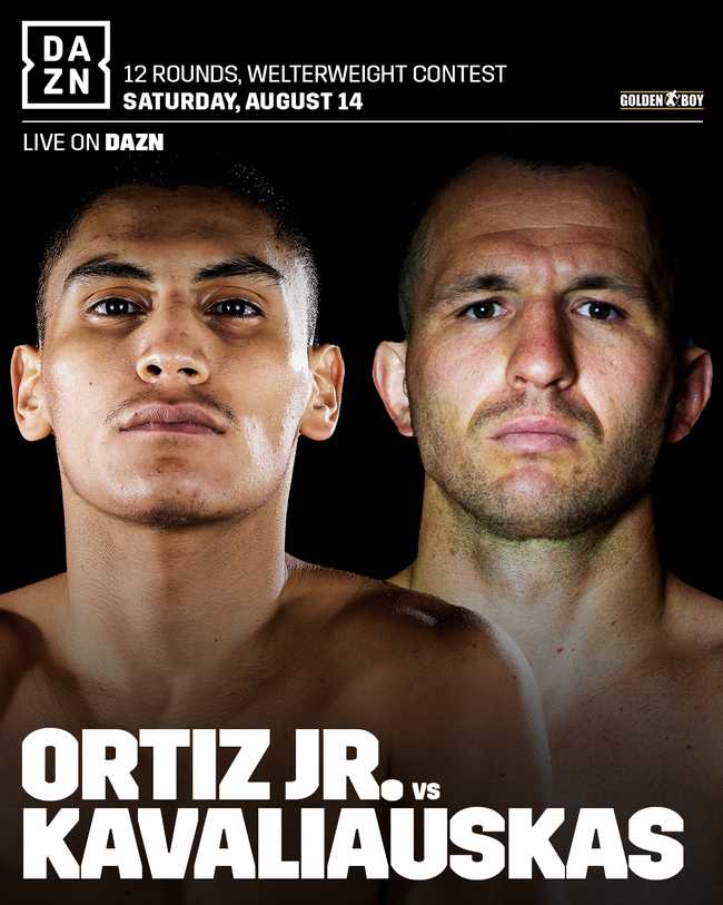 Fight poster showing Vergil Ortiz and Egidijus Kavaliauskas in various poses.