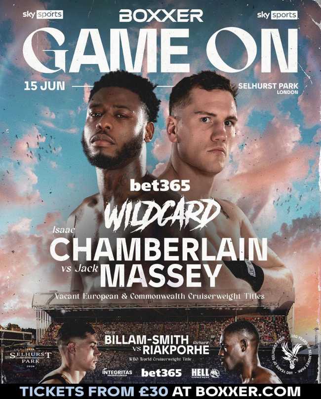 Fight poster showing Isaac Chamberlain and Jack Massey in various poses.