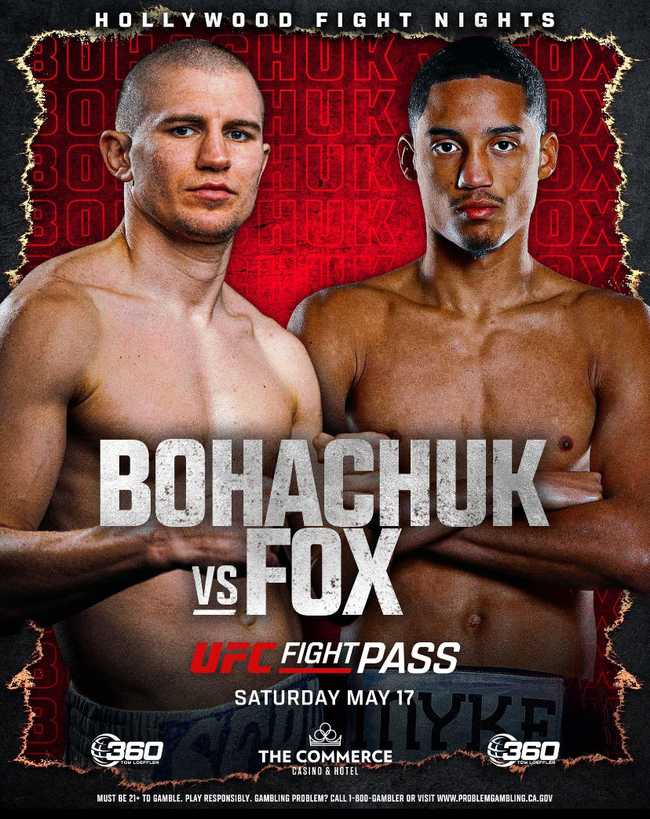 Fight poster showing Serhii Bohachuk and Mykal Fox in various poses.