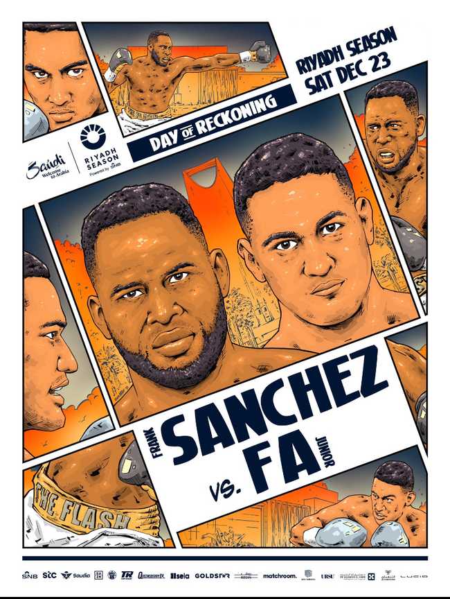Fight poster showing Frank Sanchez and Junior Fa in various poses.