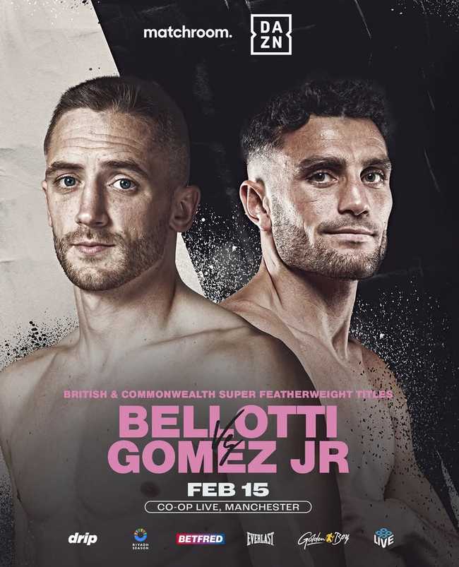 Fight poster showing Reece Bellotti and Michael Gomez Jnr in various poses.