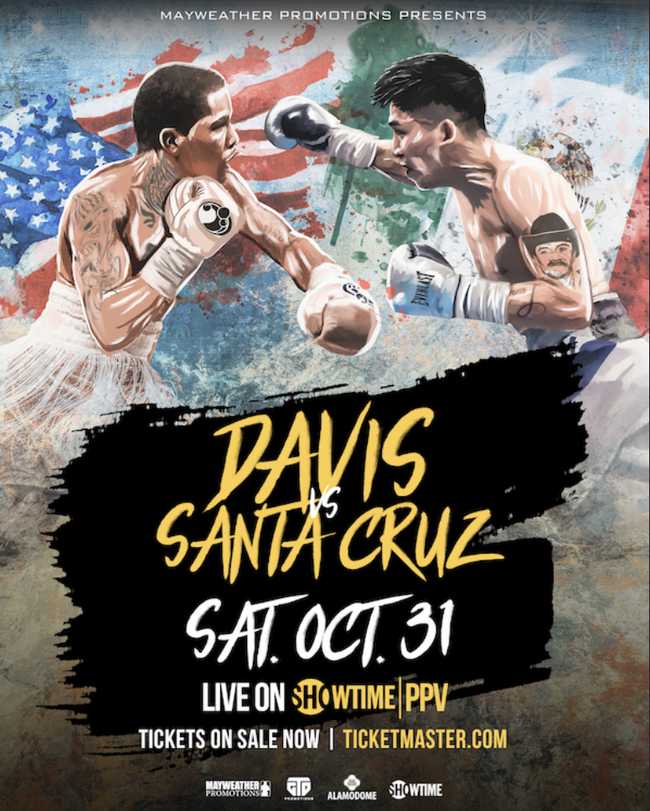 Fight poster showing Gervonta Davis and Leo Santa Cruz in various poses.