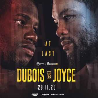 Fight poster showing Daniel Dubois and Joe Joyce in various poses.