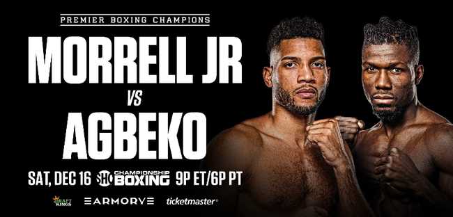 Fight poster showing David Morrell and Sena Agbeko in various poses.
