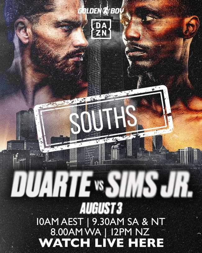 Fight poster showing Oscar Duarte and Kenneth Sims Jr in various poses.
