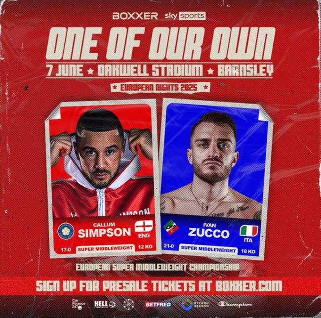 Fight poster showing Callum Simpson and Ivan Zucco in various poses.