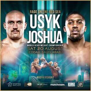 Fight poster showing Oleksandr Usyk and Anthony Joshua in various poses.