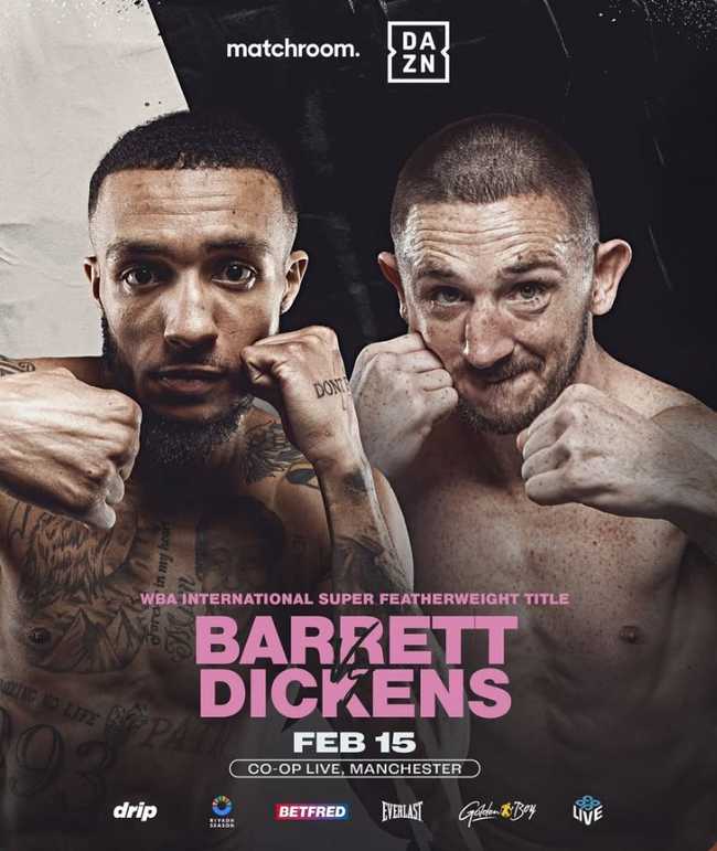 Fight poster showing Zelfa Barrett and James Dickens in various poses.