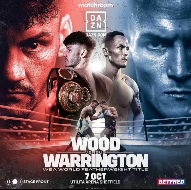 Fight poster showing Leigh Wood and Josh Warrington in various poses.