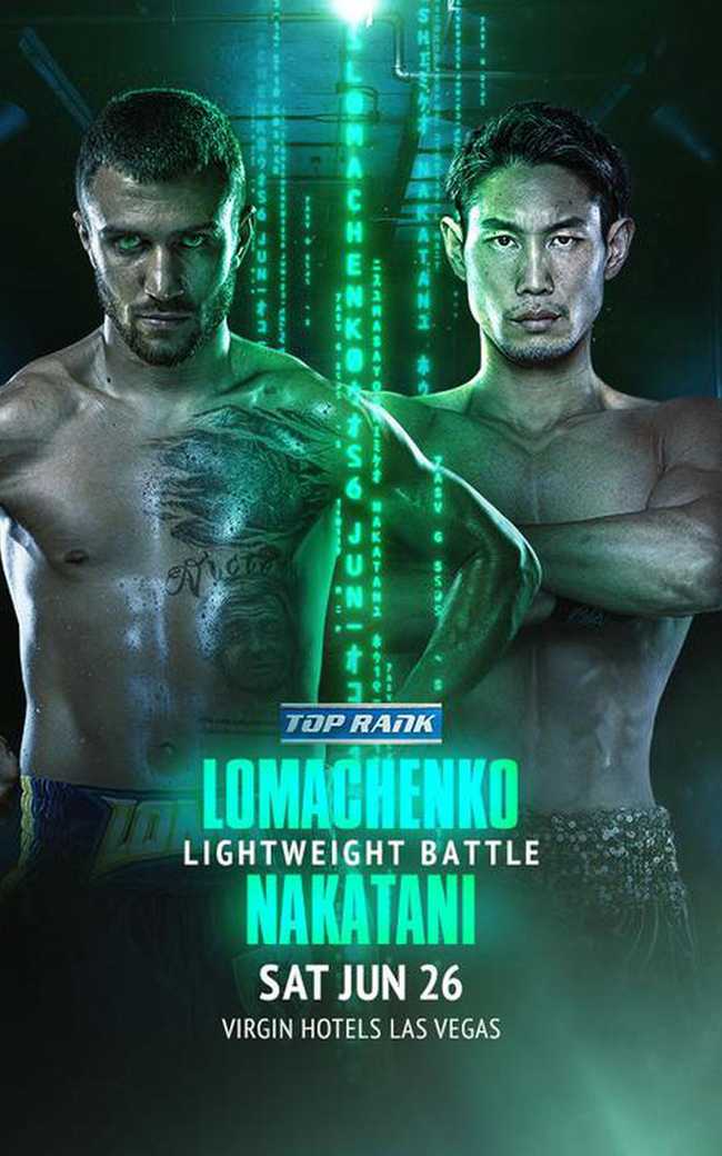Fight poster showing Vasiliy Lomachenko and Masayoshi Nakatani in various poses.